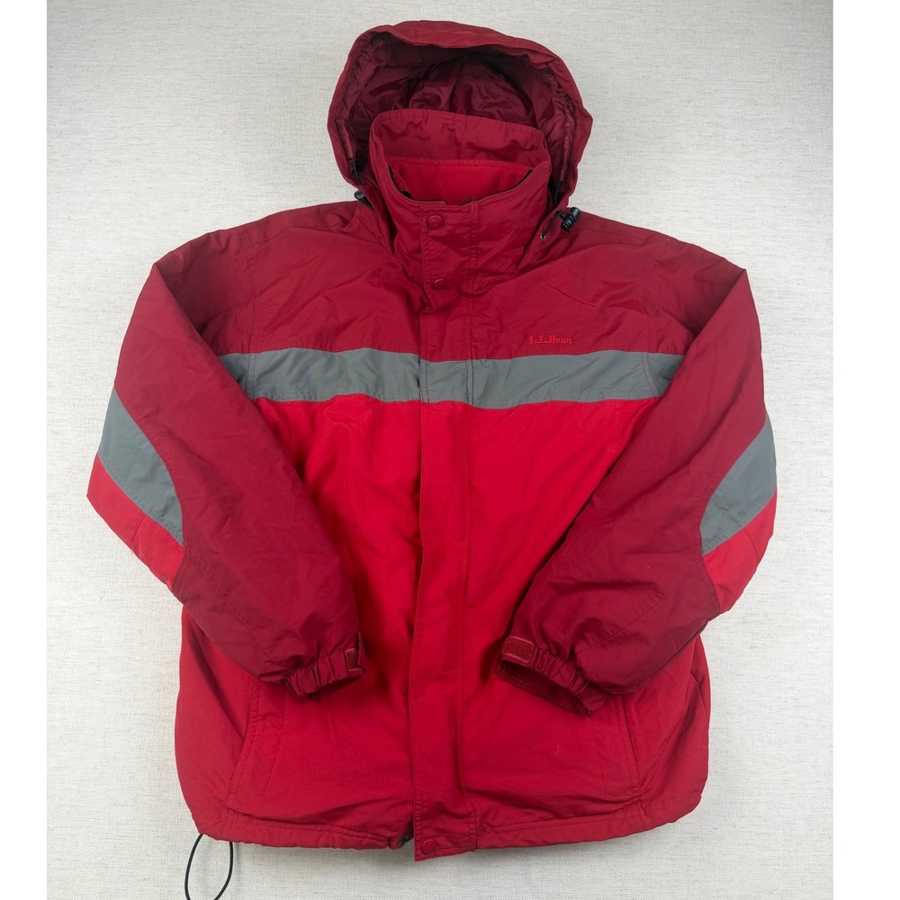 Vintage LL Bean Mens 3-in-1‎ Jacket Red Grey Hooded Winter Parka Insulated M